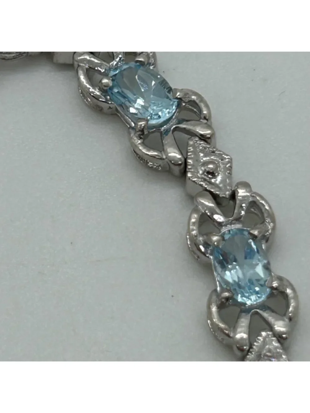 Sterling Silver Tennis Bracelet Blue Gemstones 6.5 